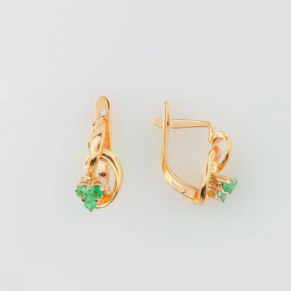 Серьги с изумрудом из красного золота 585 пробы