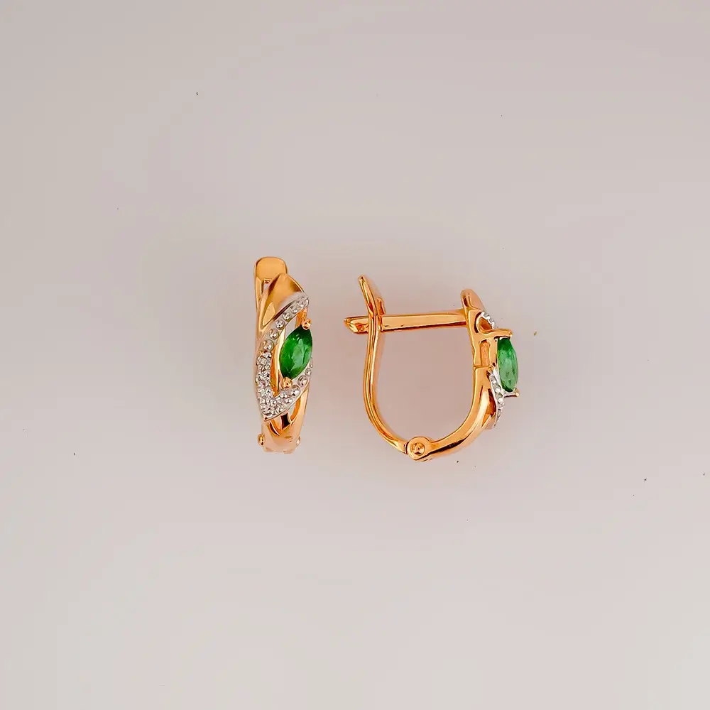 Серьги с изумрудом из красного золота 585 пробы