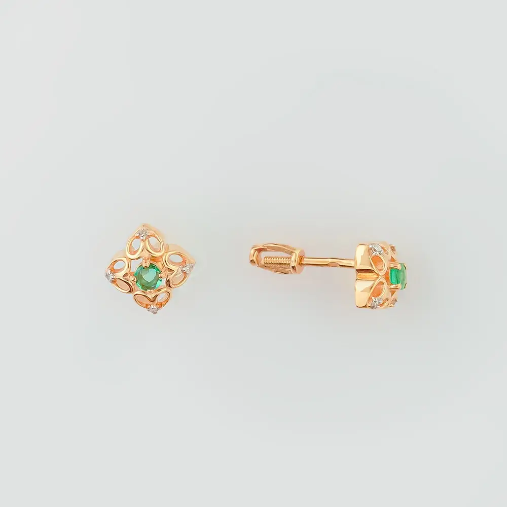 Серьги с изумрудом из красного золота 585 пробы