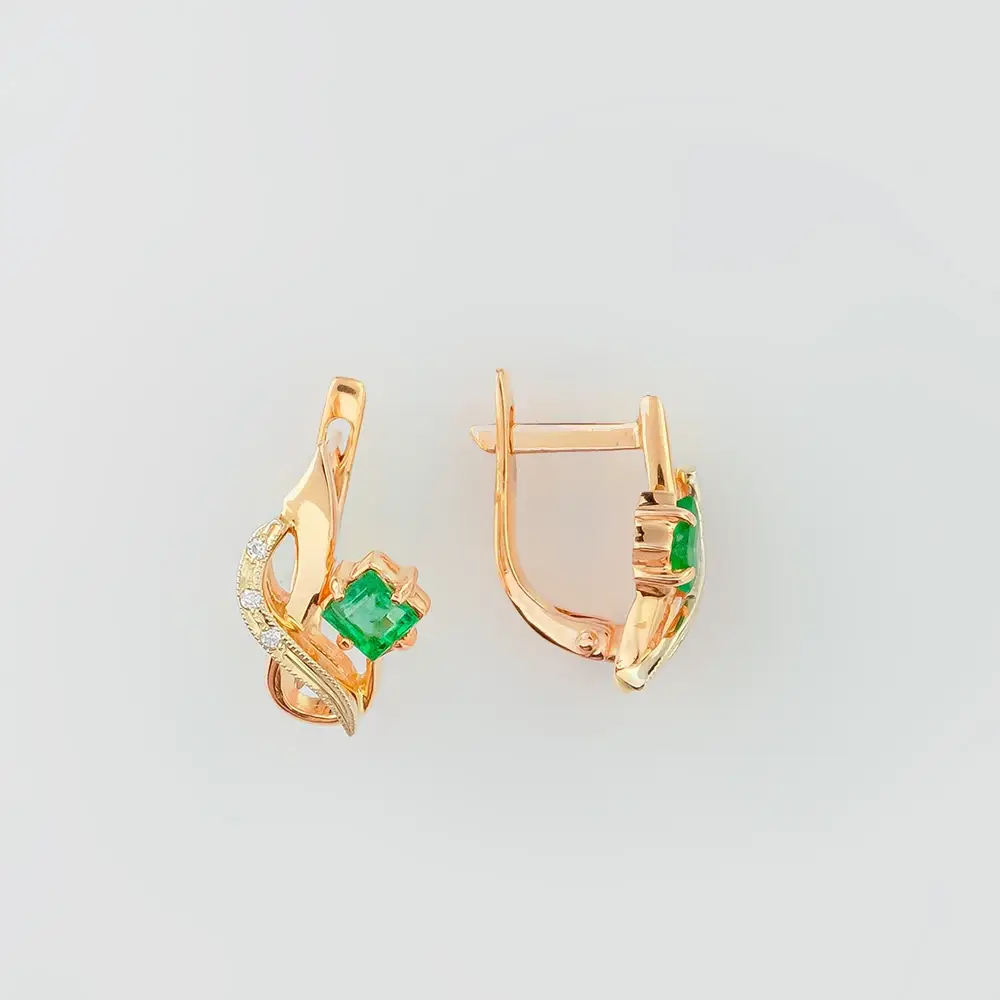 Серьги с изумрудом из красного золота 585 пробы