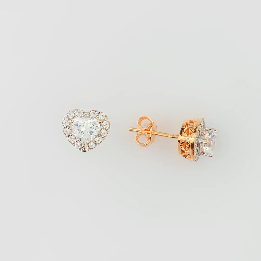 Серьги с фианитом из красного золота 585 пробы