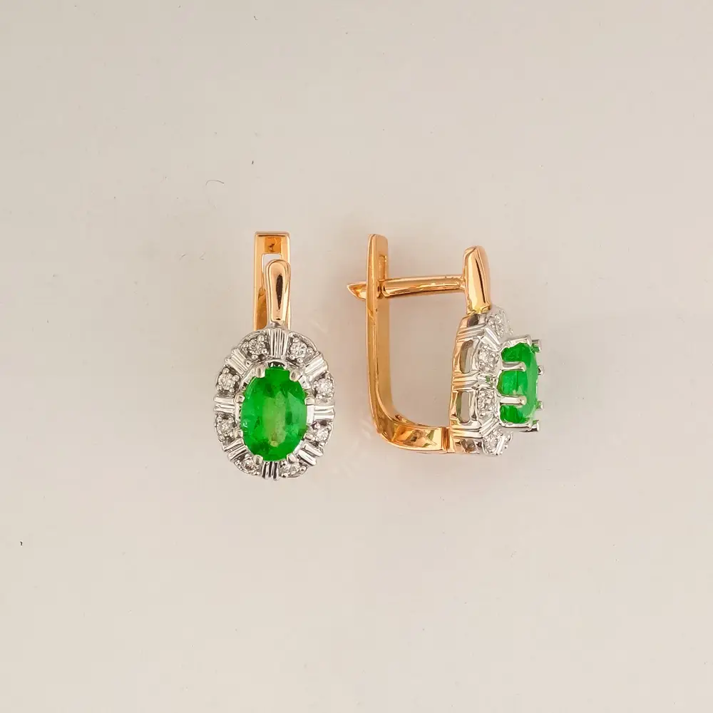 Серьги с изумрудом из красного золота 585 пробы