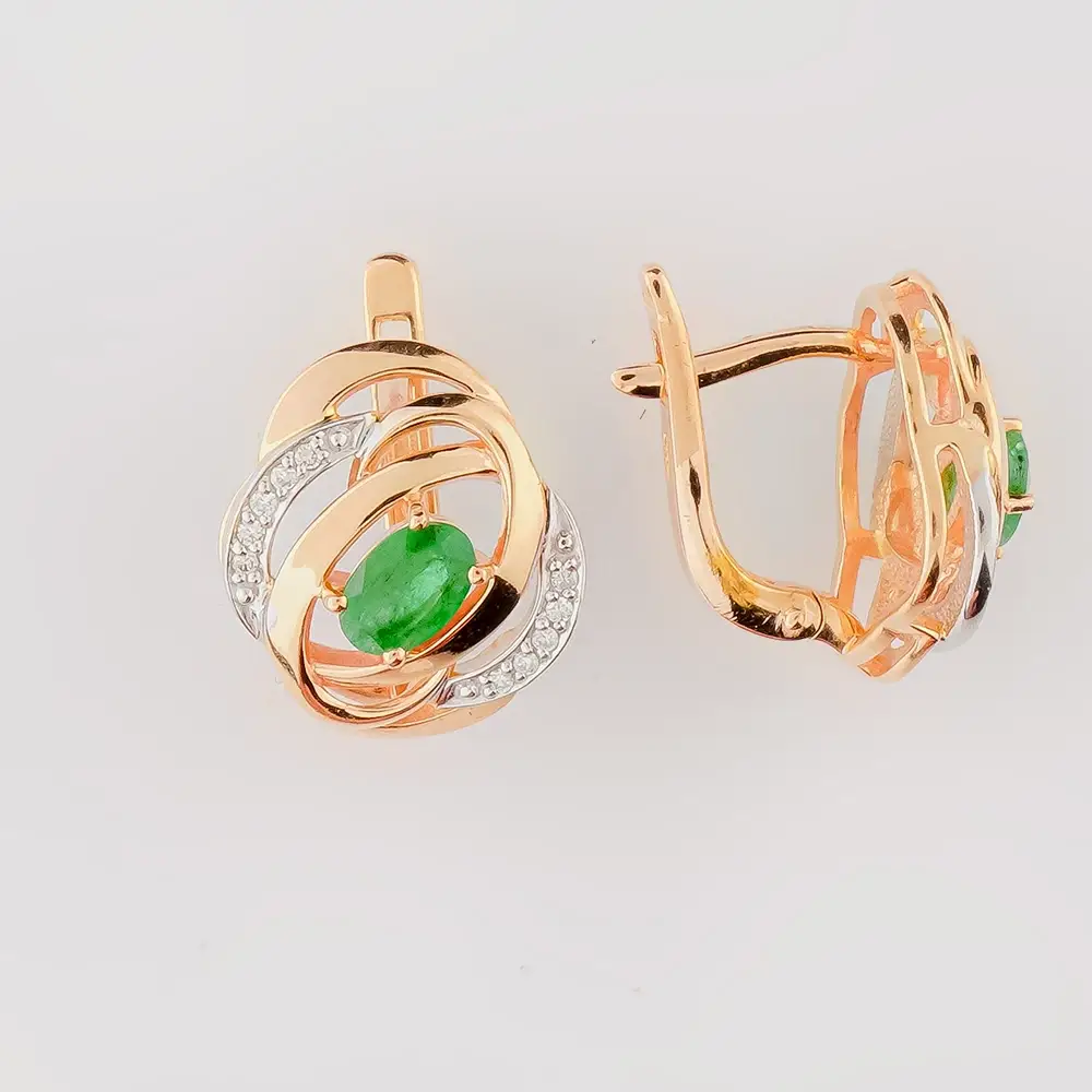 Серьги с изумрудом из красного золота 585 пробы