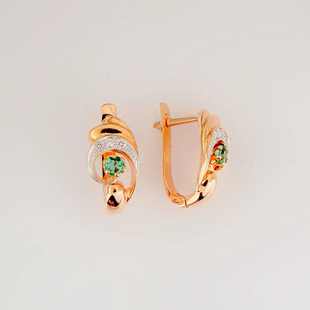 Серьги с изумрудом из красного золота 585 пробы