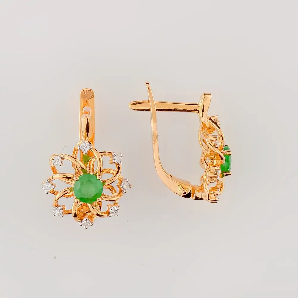 Серьги с изумрудом из красного золота 585 пробы