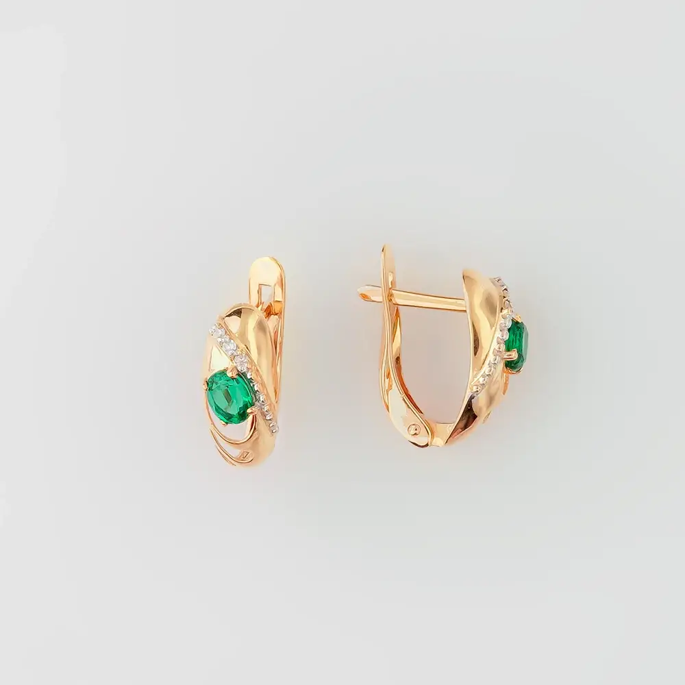 Серьги с изумрудом синтетическим из красного золота 585 пробы