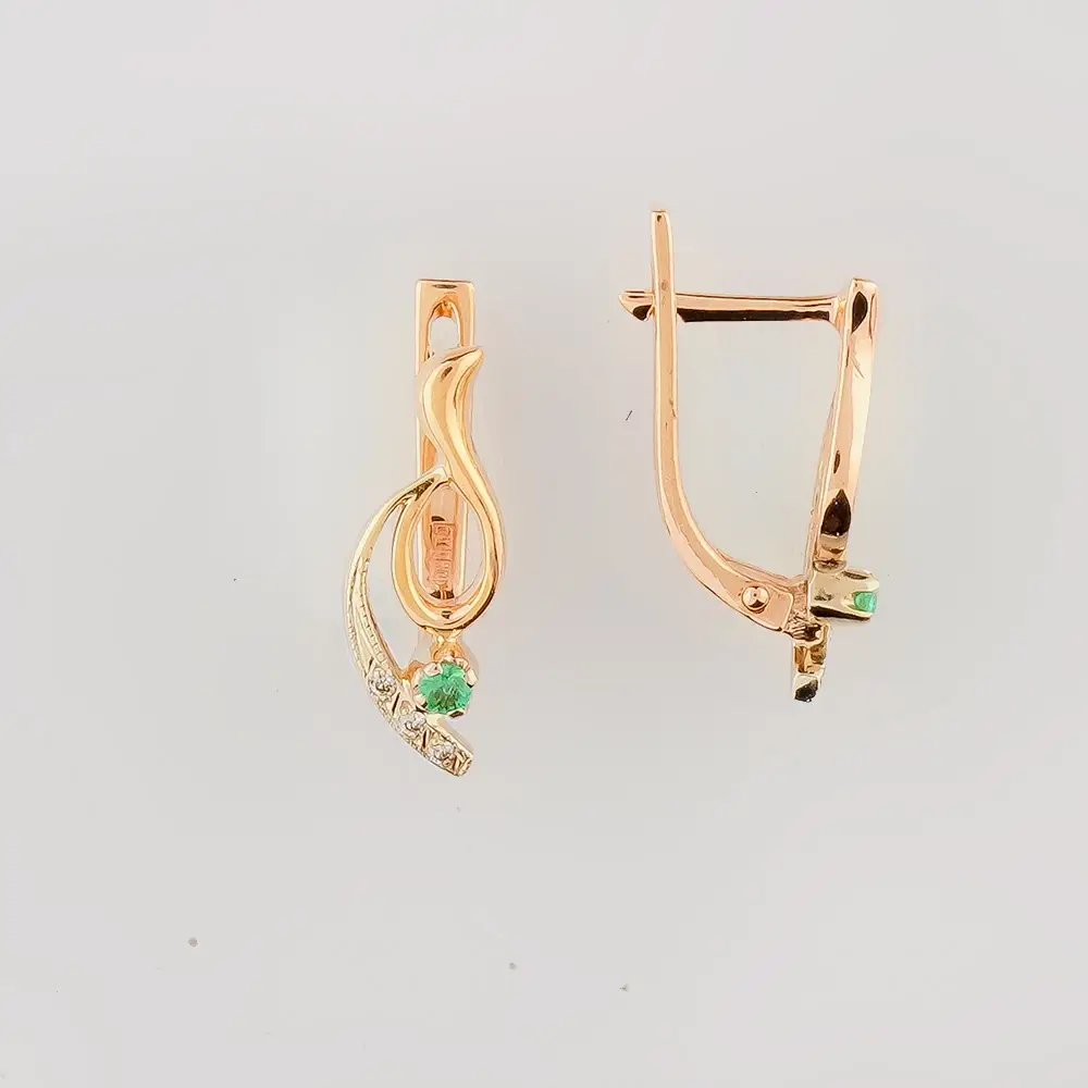 Серьги с изумрудом из красного золота 585 пробы
