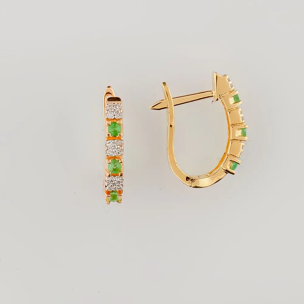 Серьги с изумрудом из красного золота 585 пробы