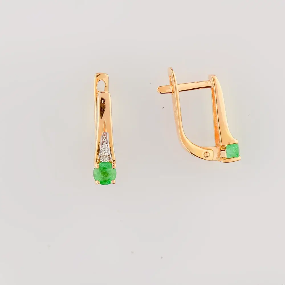 Серьги с изумрудом из красного золота 585 пробы