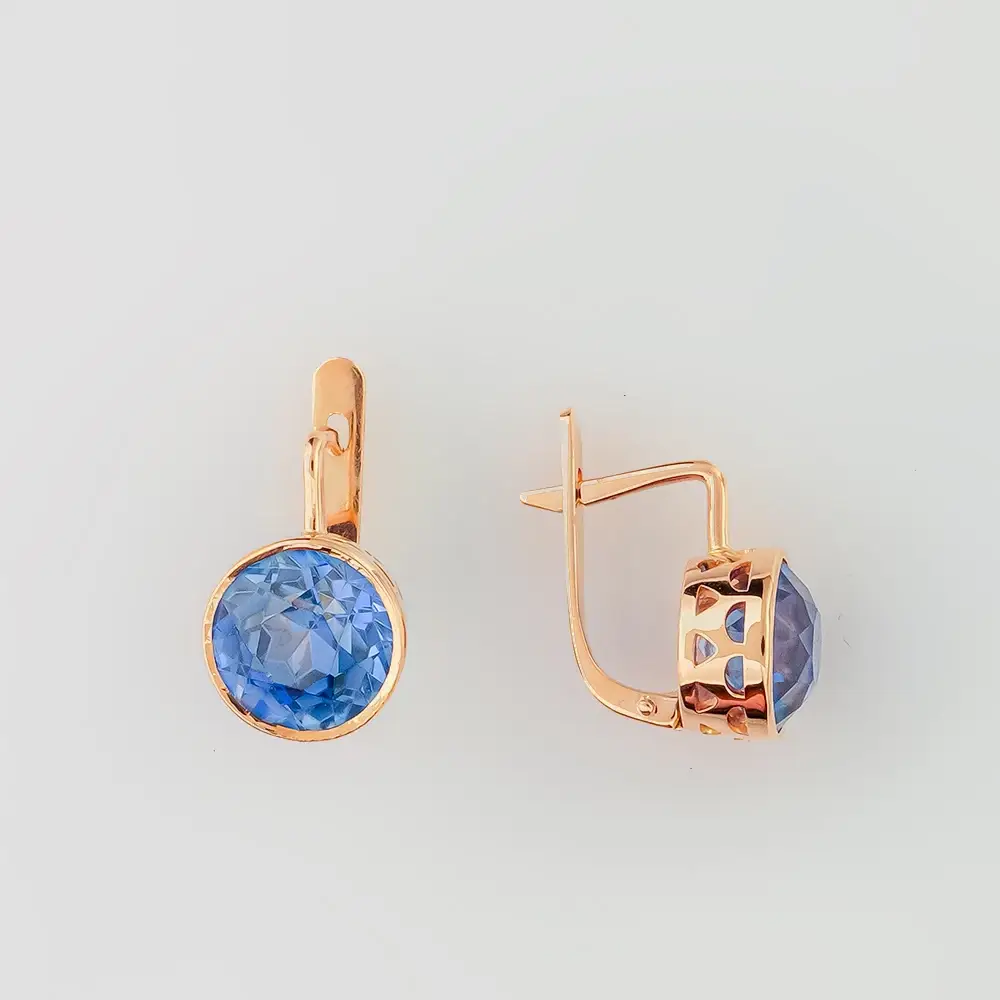 Серьги с корундом синтетическим из красного золота 583 пробы