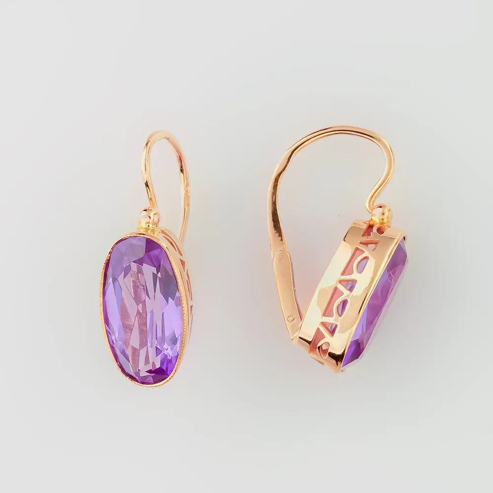 Серьги с корундом синтетическим из красного золота 583 пробы