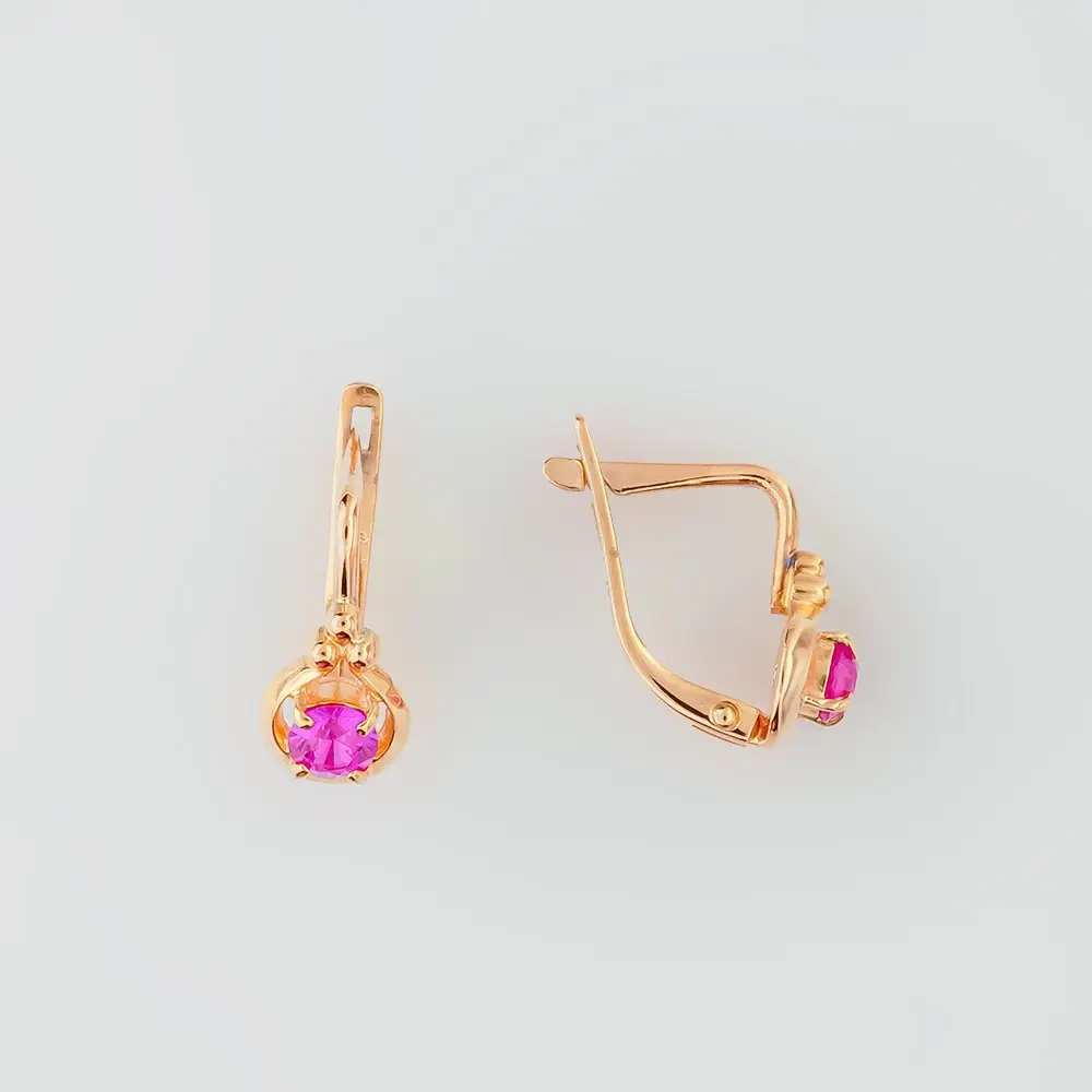 Серьги с корундом синтетическим из красного золота 583 пробы