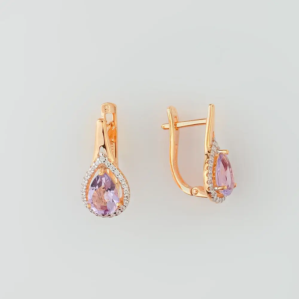 Серьги с аметистом из красного золота 585 пробы 1