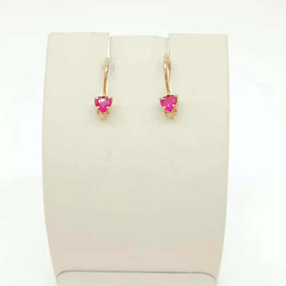 Серьги с корундом синтетическим из красного золота 585 пробы