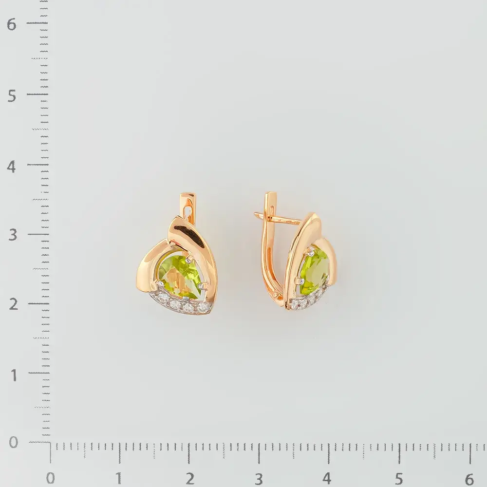 Серьги с хризолитом из красного золота 585 пробы
