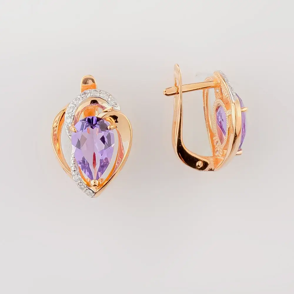 Серьги с аметистом из красного золота 585 пробы 1