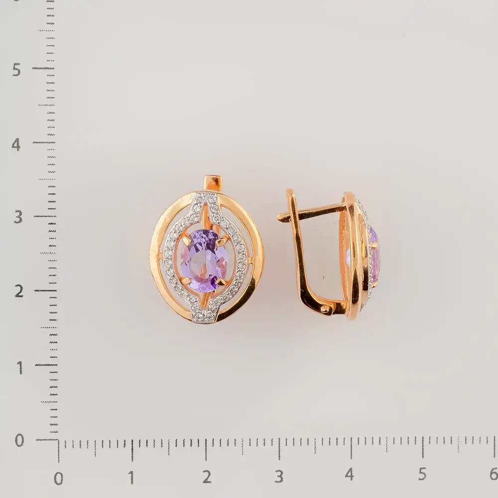 Серьги с аметистом из красного золота 585 пробы