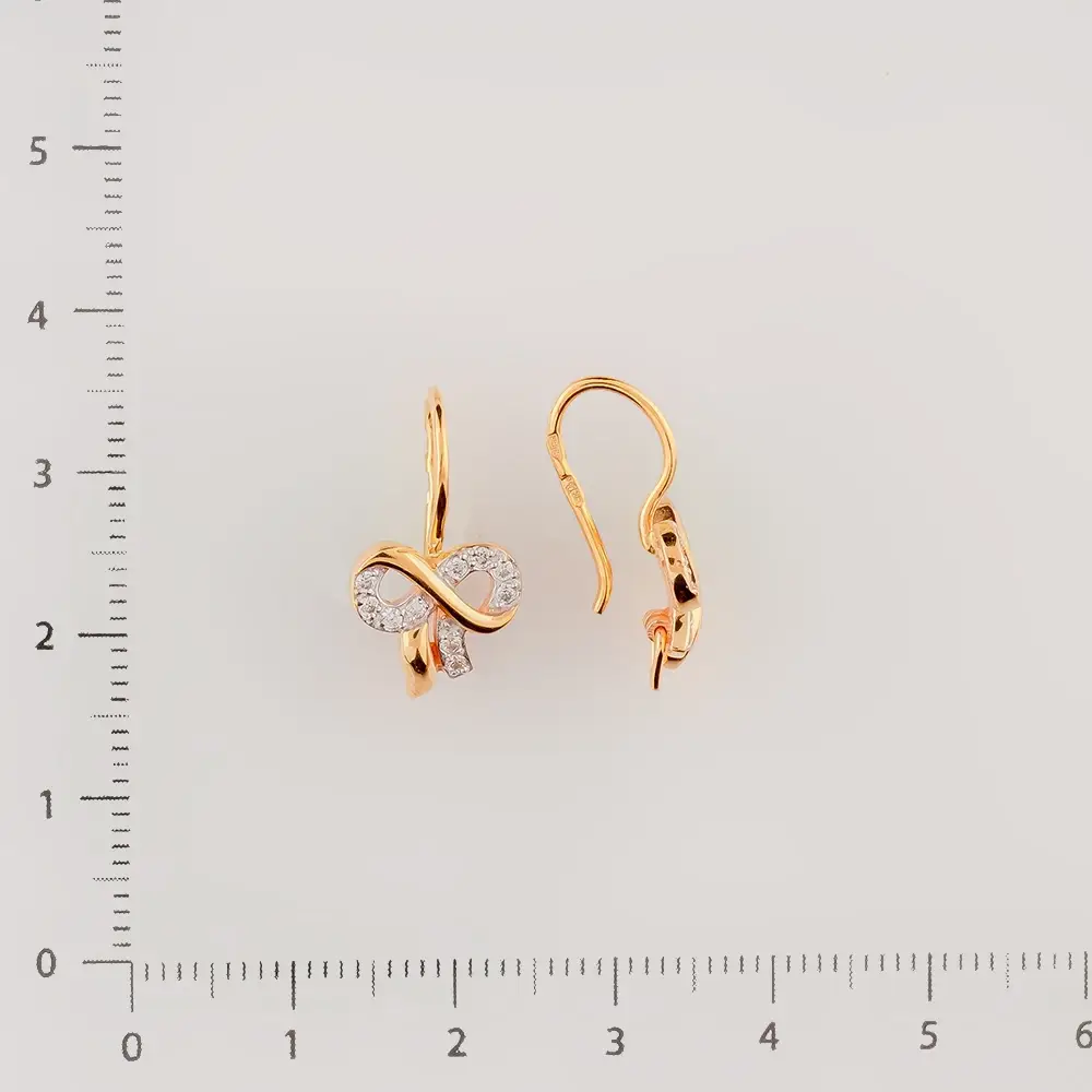 Серьги с фианитом из красного золота 585 пробы