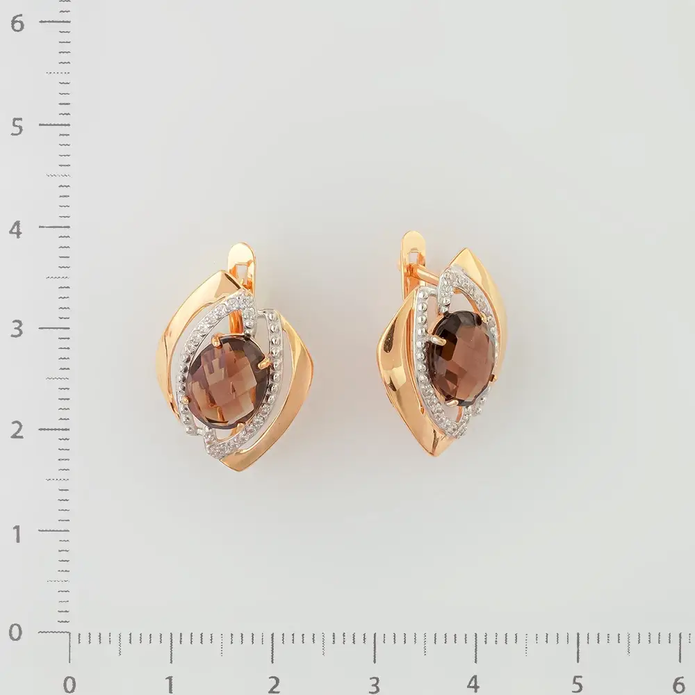 Серьги с раух-топазом из красного золота 585 пробы