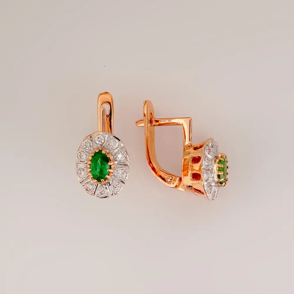Серьги с изумрудом из красного золота 585 пробы 1