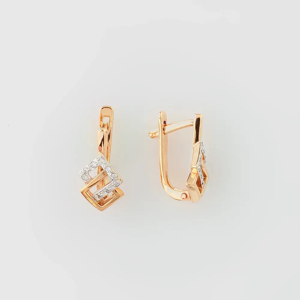 Серьги с фианитом из красного золота 375 пробы