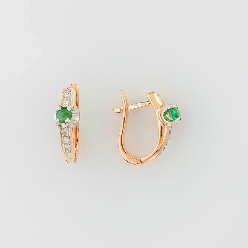 Серьги с изумрудом из красного золота 585 пробы
