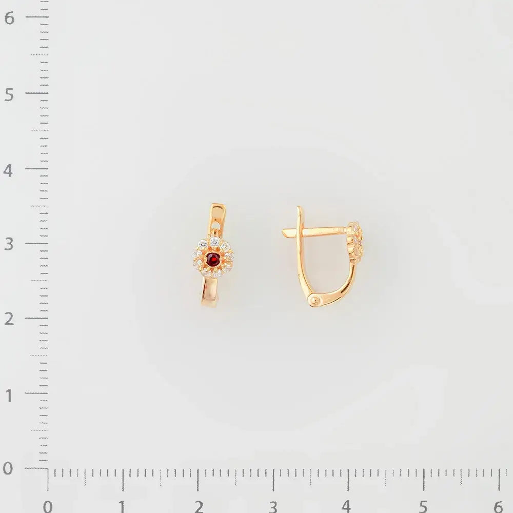 Серьги с фианитом из красного золота 585 пробы