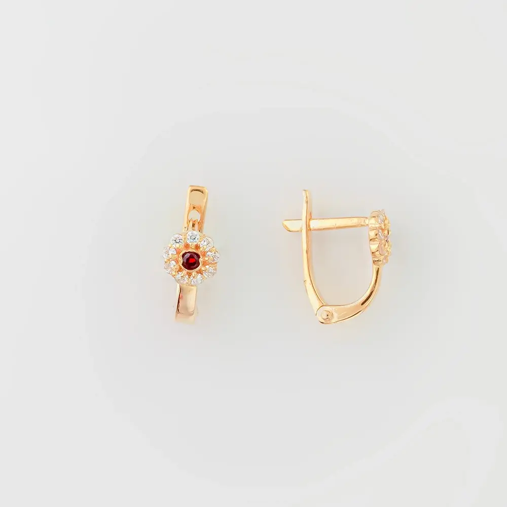 Серьги с фианитом из красного золота 585 пробы