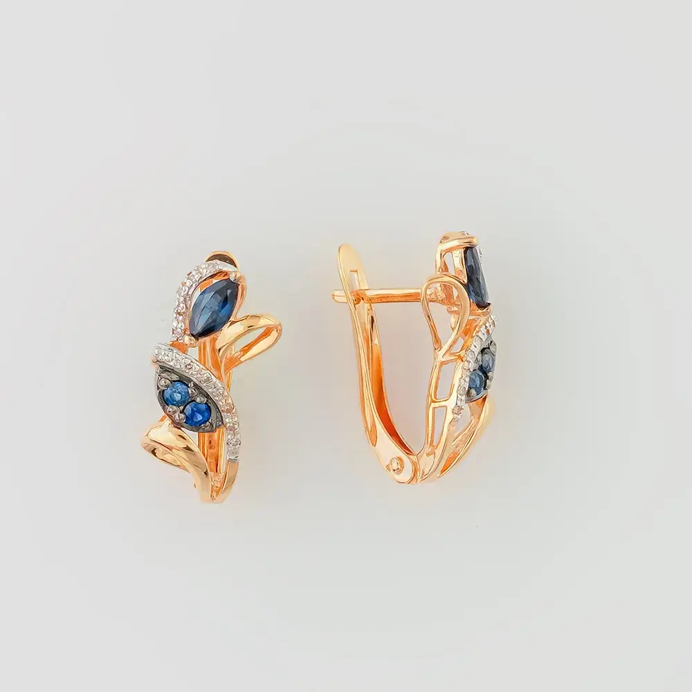 Серьги с сапфиром из красного золота 585 пробы