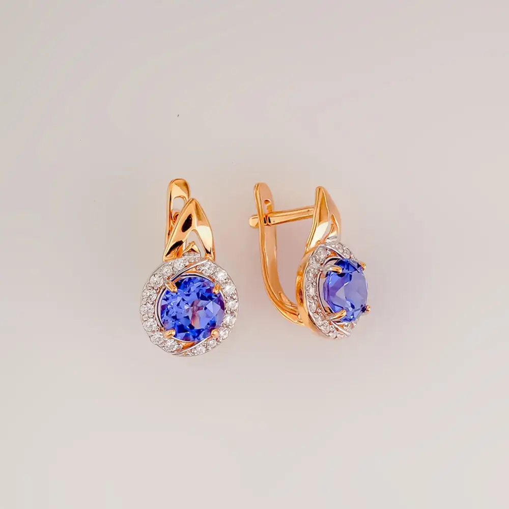 Серьги с фианитом из красного золота 585 пробы 1
