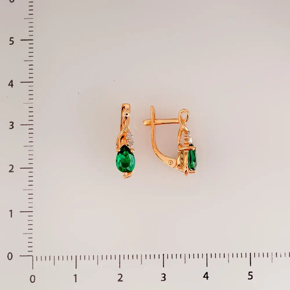 Серьги с изумрудом синтетическим из красного золота 585 пробы 2