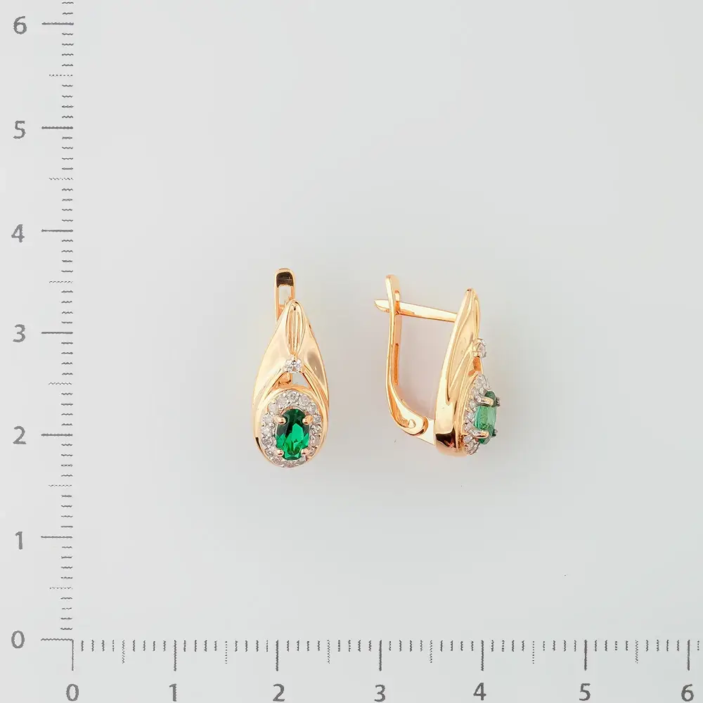 Серьги с изумрудом синтетическим из красного золота 585 пробы