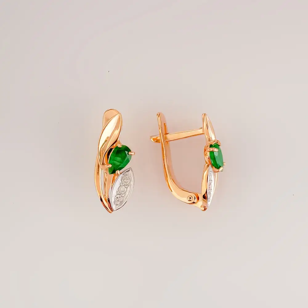 Серьги с изумрудом из красного золота 585 пробы