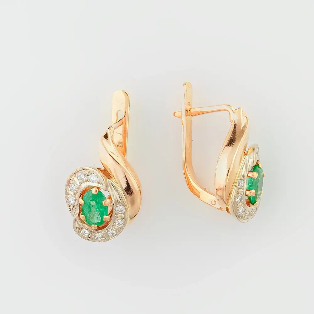 Серьги с изумрудом из красного золота 585 пробы 1