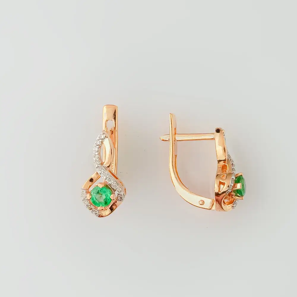 Серьги с изумрудом из красного золота 585 пробы
