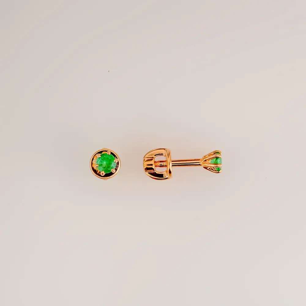 Серьги с изумрудом из желтого золота 585 пробы