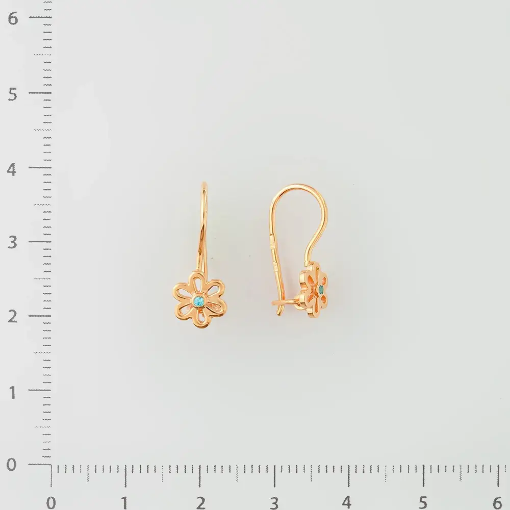 Серьги с фианитом из красного золота 585 пробы