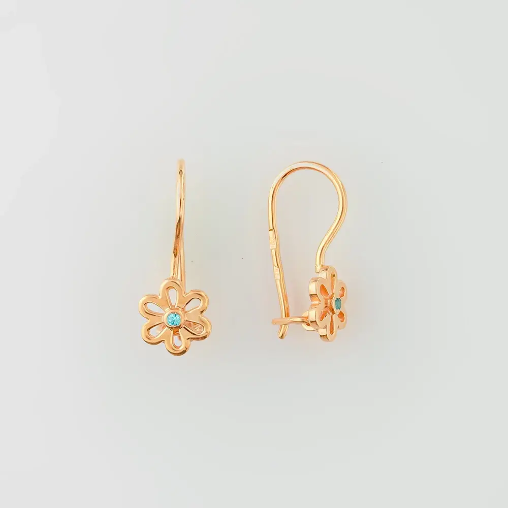 Серьги с фианитом из красного золота 585 пробы
