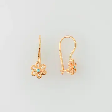 Серьги с фианитом из красного золота 585 пробы