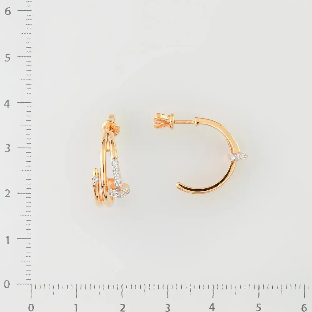 Серьги с фианитом из красного золота 585 пробы