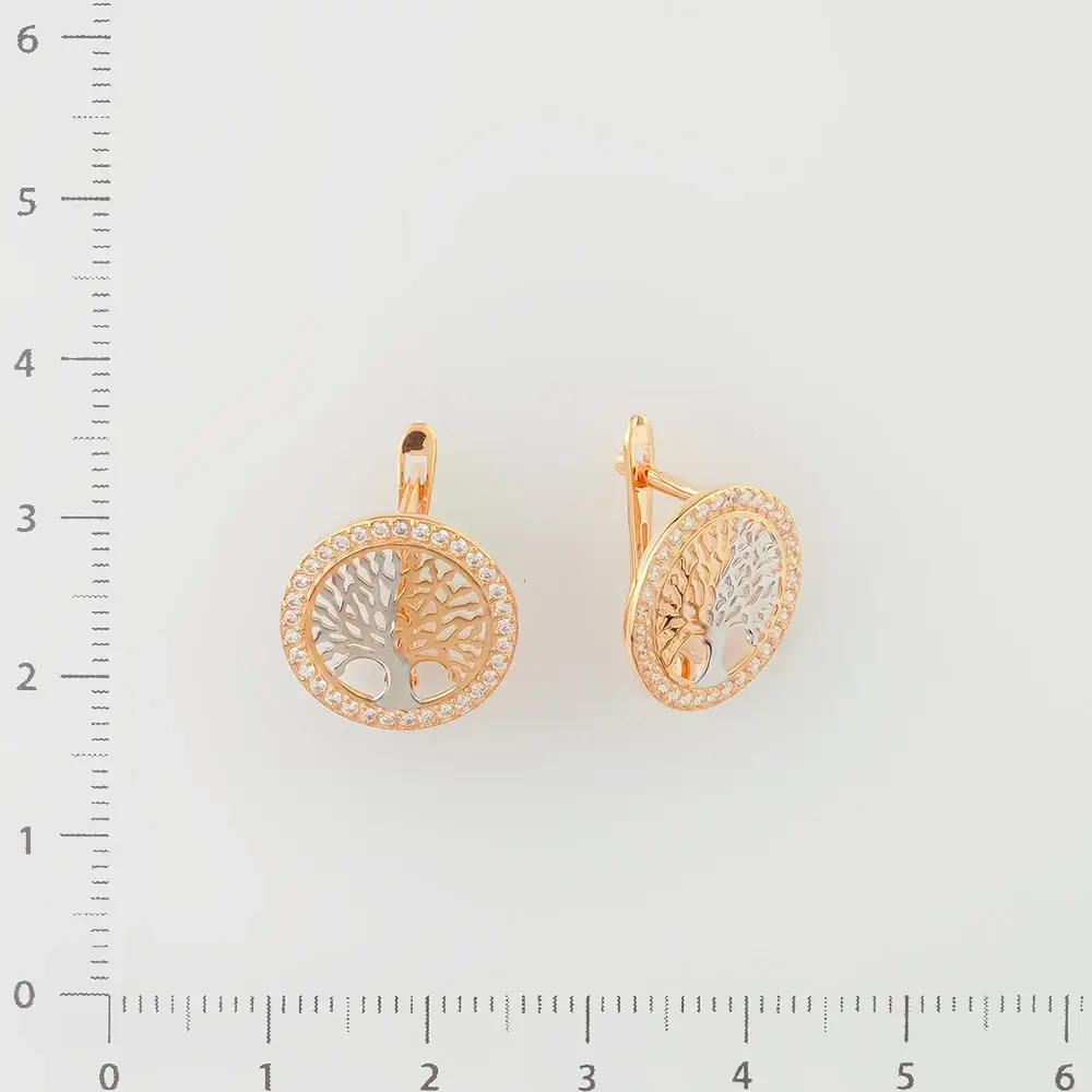 Серьги с фианитом из красного золота 585 пробы