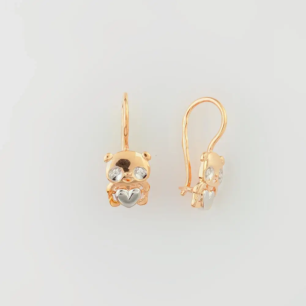 Серьги с фианитом из красного золота 585 пробы