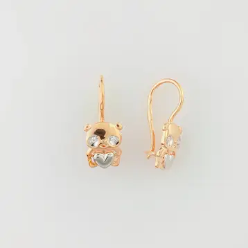 Серьги с фианитом из красного золота 585 пробы