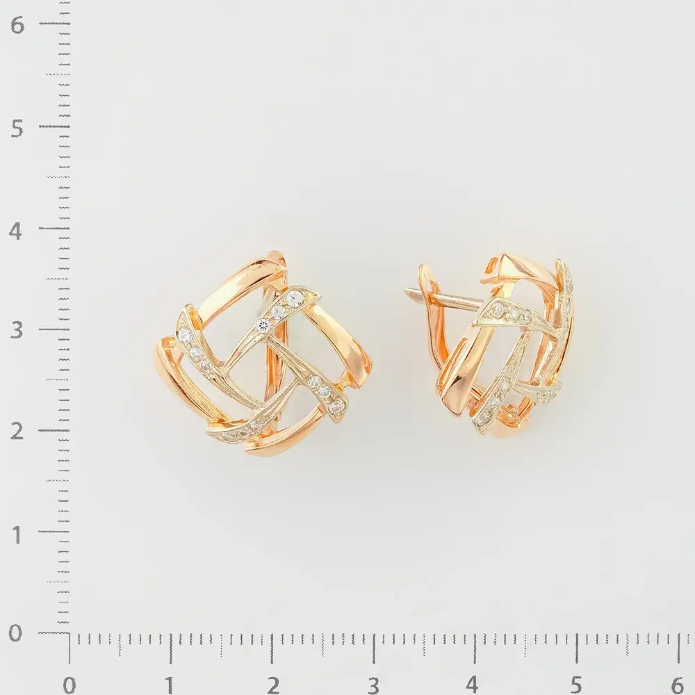 Серьги с фианитом из красного золота 585 пробы