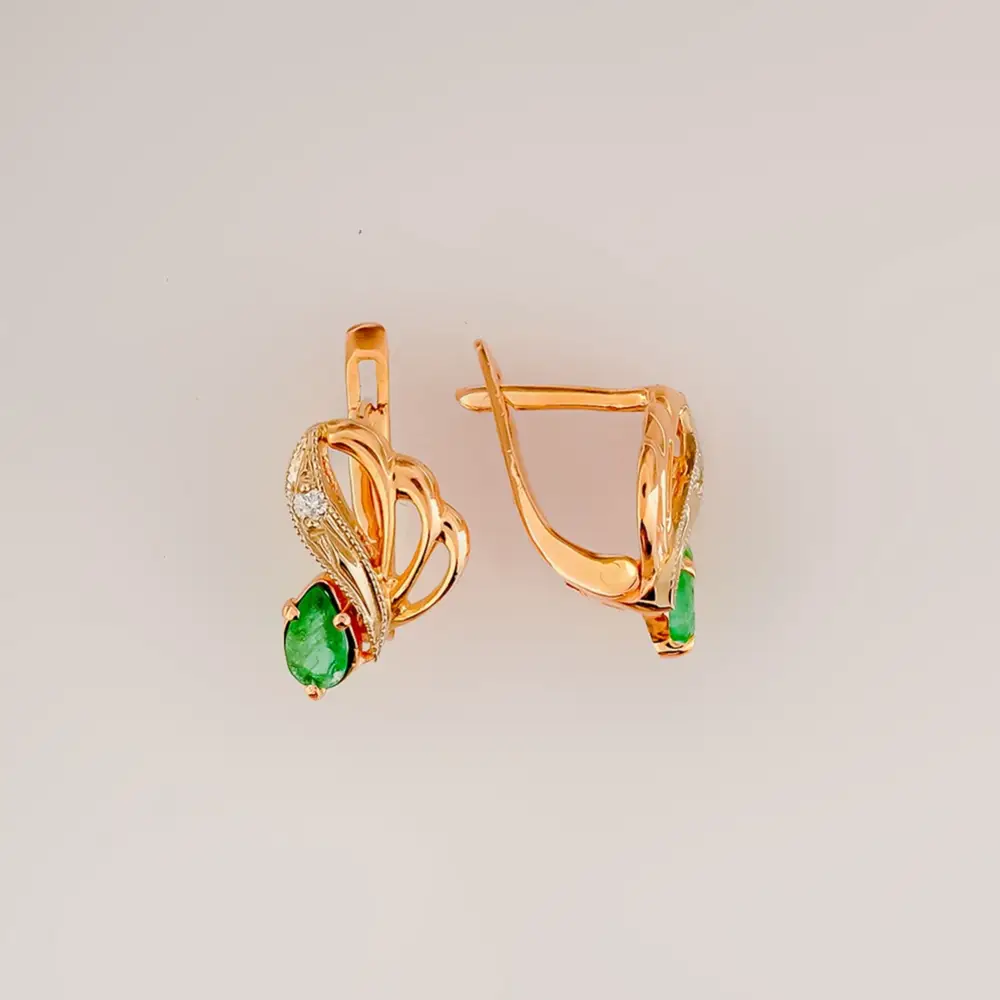 Серьги с изумрудом из красного золота 585 пробы
