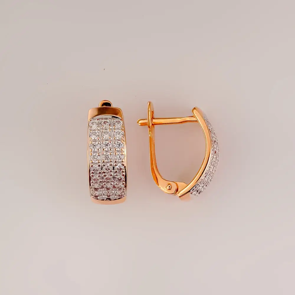 Серьги с фианитом из красного золота 585 пробы