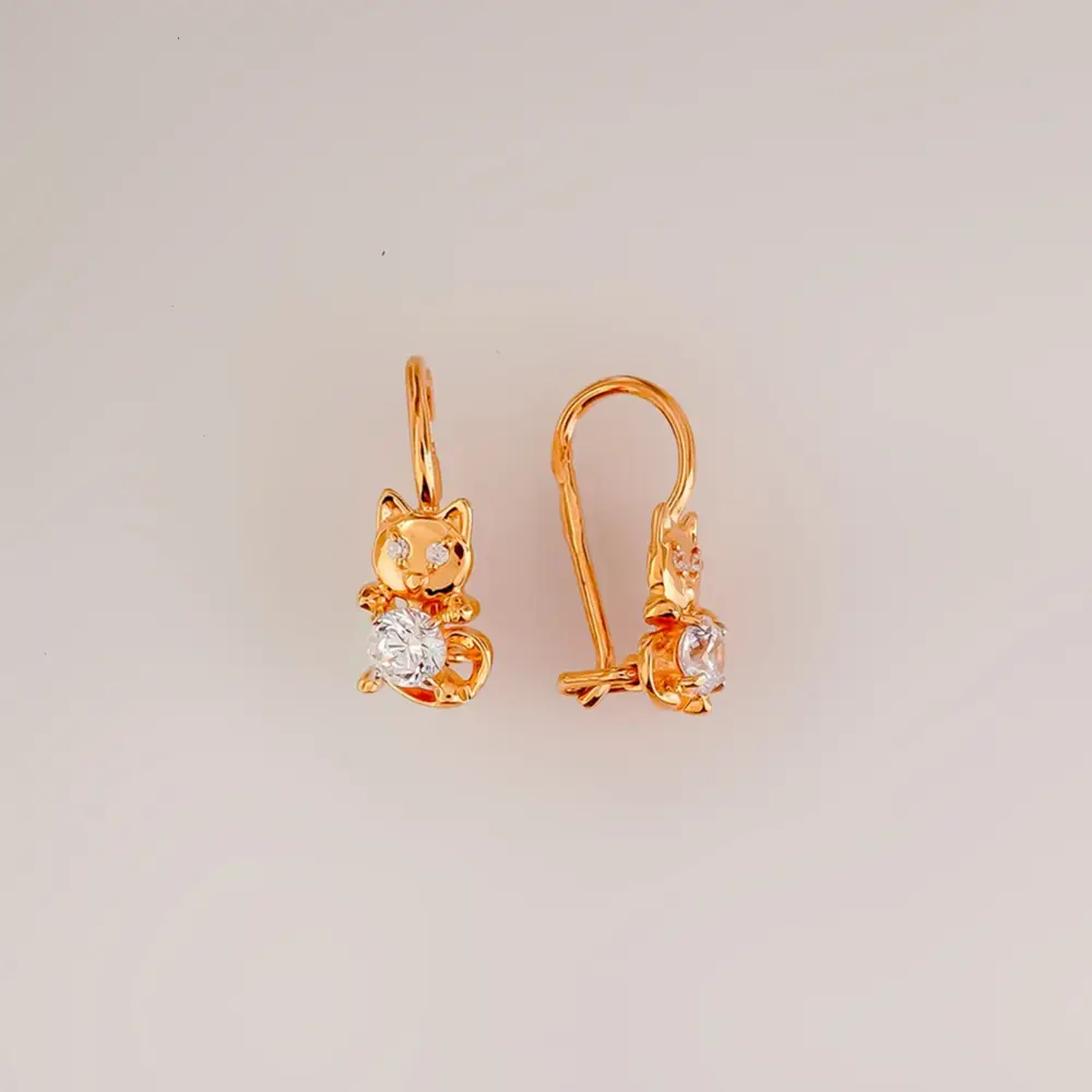 Серьги с фианитом из красного золота 585 пробы