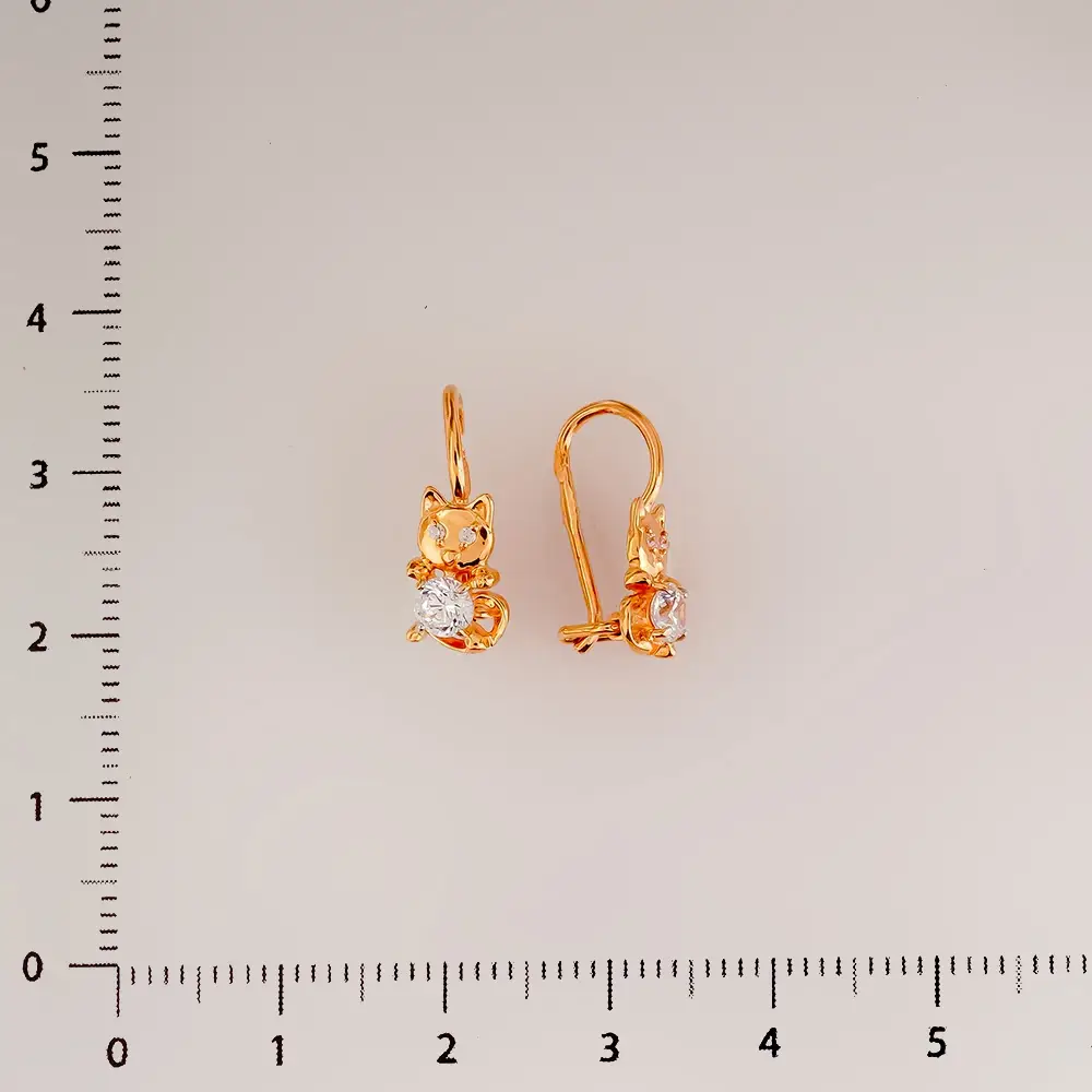 Серьги с фианитом из красного золота 585 пробы