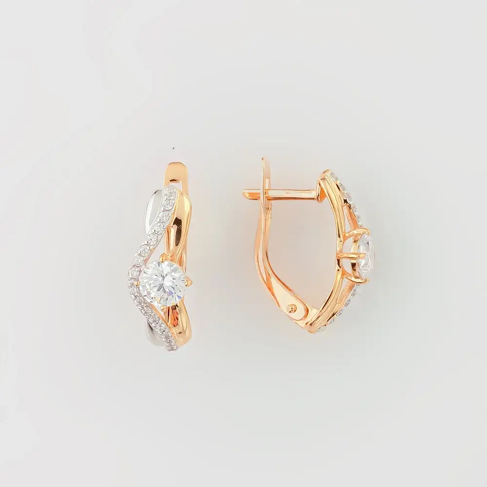 Серьги с фианитом из красного золота 585 пробы