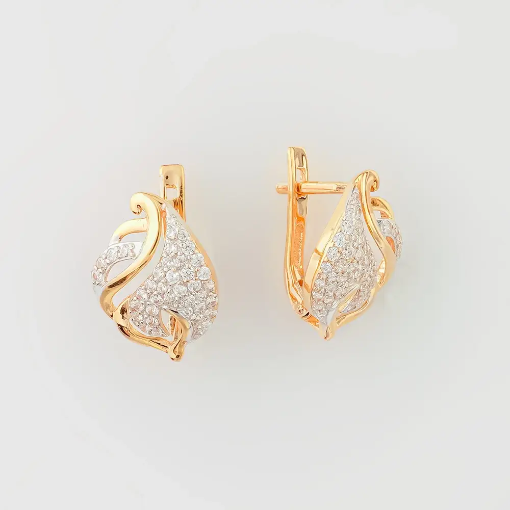Серьги с фианитом из красного золота 585 пробы